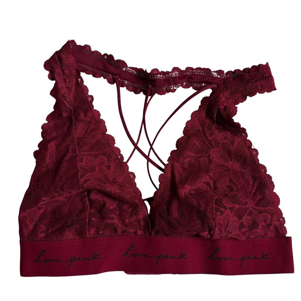 PINK by Victoria’s Secret Lace Halter Bralette (Burgundy) - Small
